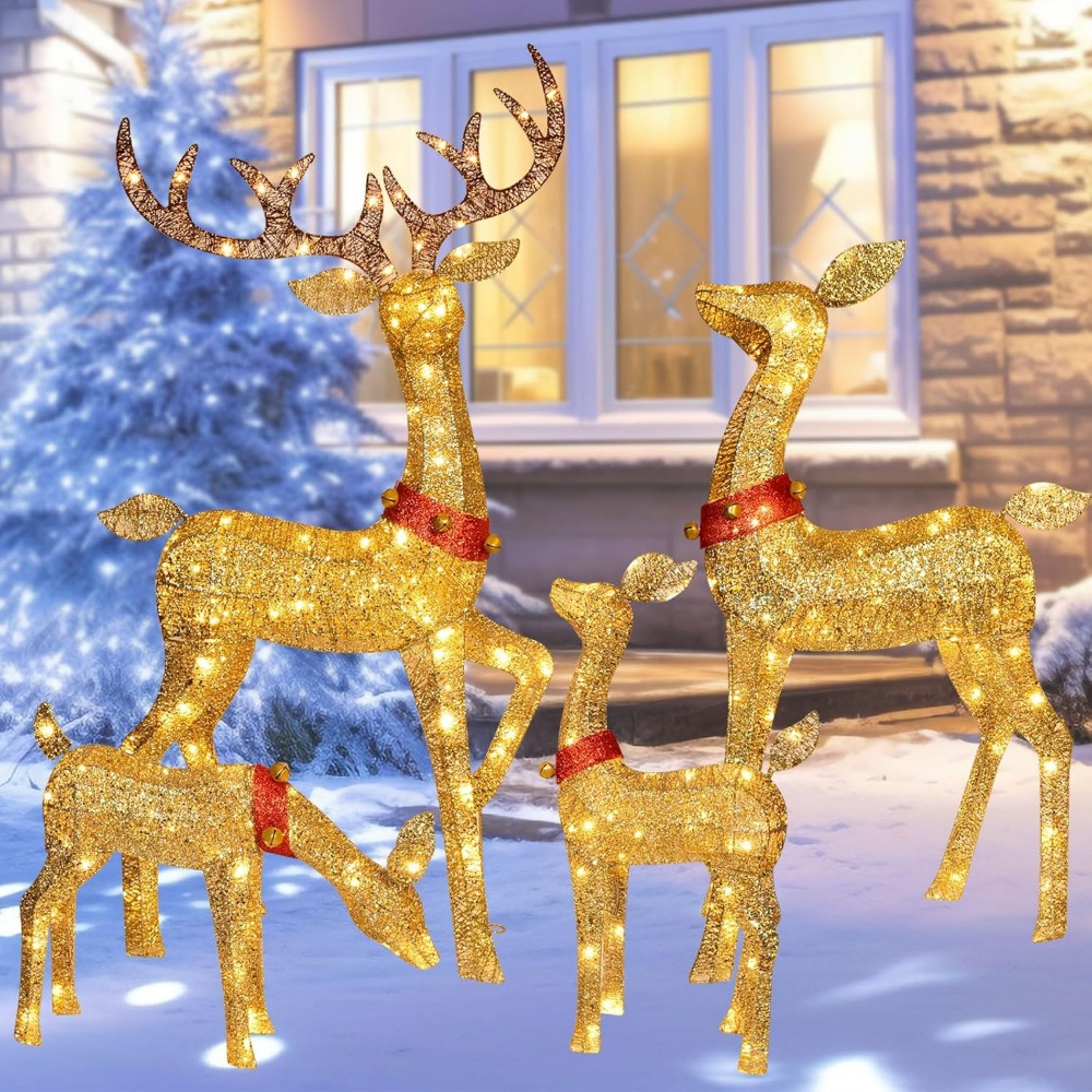Outdoor Lighting For Your Yard - Illuminated 3D Reindeer Family Set -