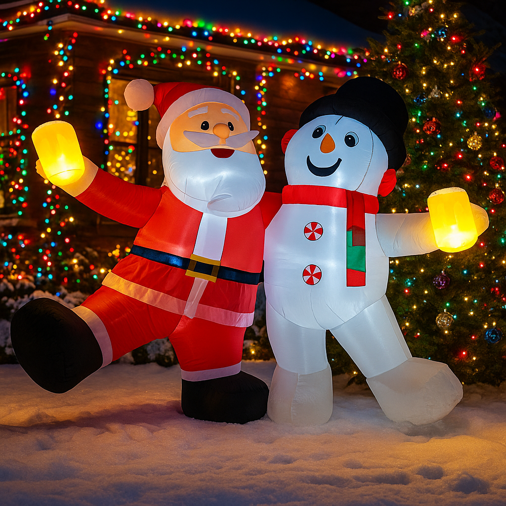 Xmas Outdoor Lighting Decorations - 1.8M/5.9FT Inflatable Santa Claus and Snowman