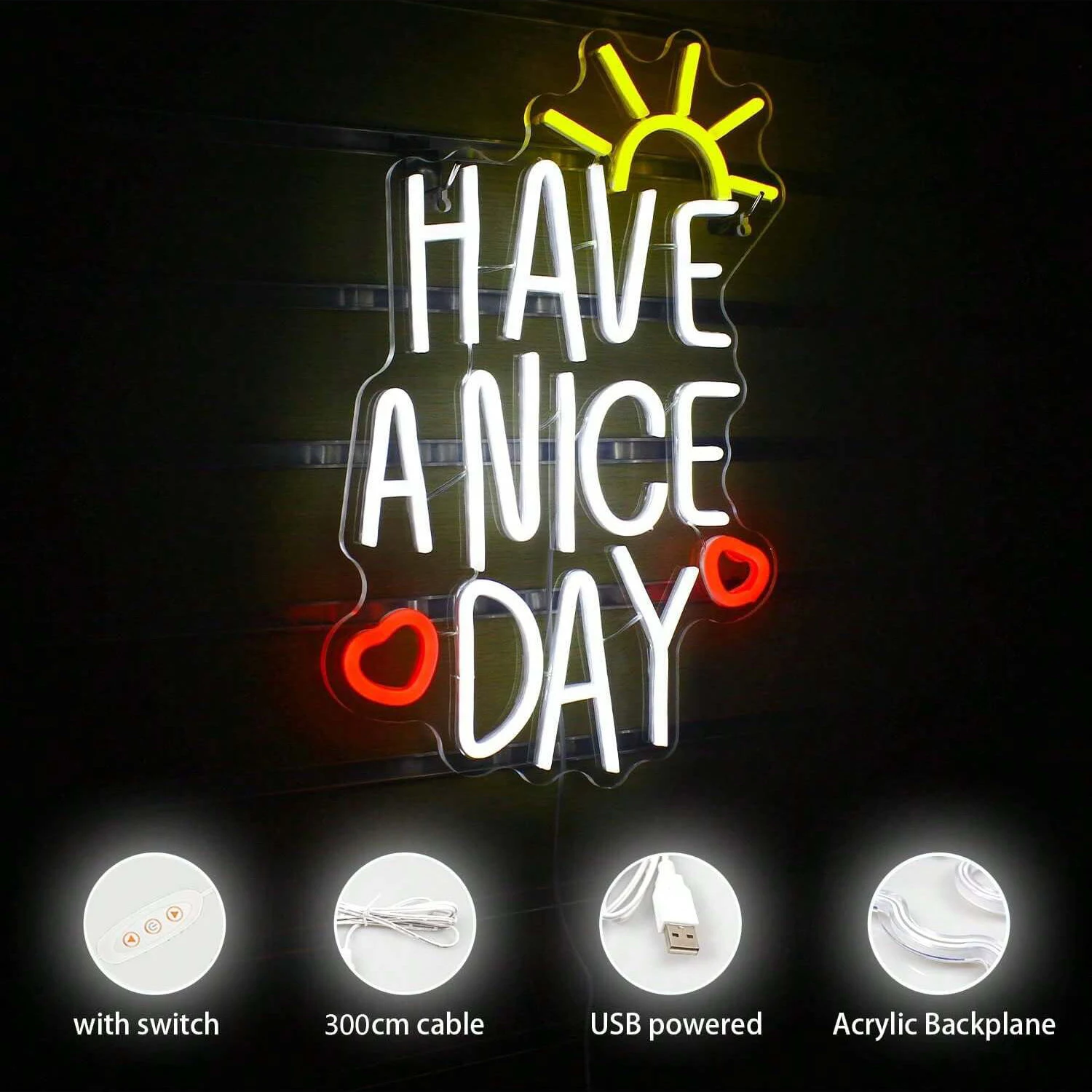 Have A Nice Day Sun Heart Neon - مراجعة Outdoor Lighting Quotes وسعره