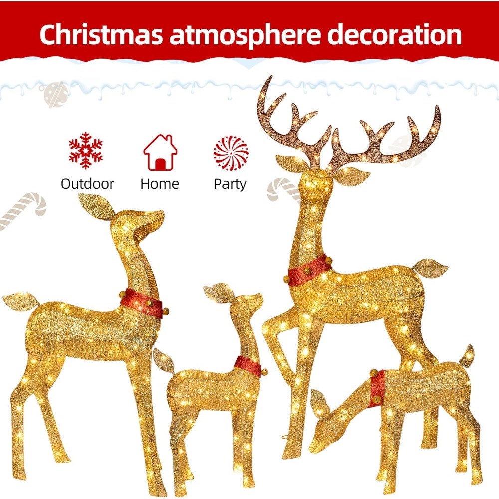 Illuminated 3D Reindeer Family - مراجعة Outdoor Lighting For Your Yard وسعره