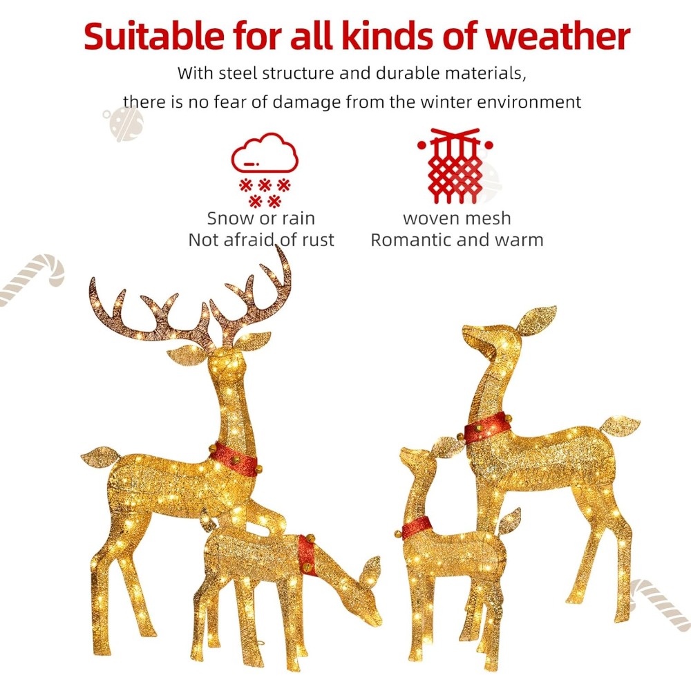 Illuminated 3D Reindeer Family - مراجعة Outdoor Lighting For Your Yard وسعره