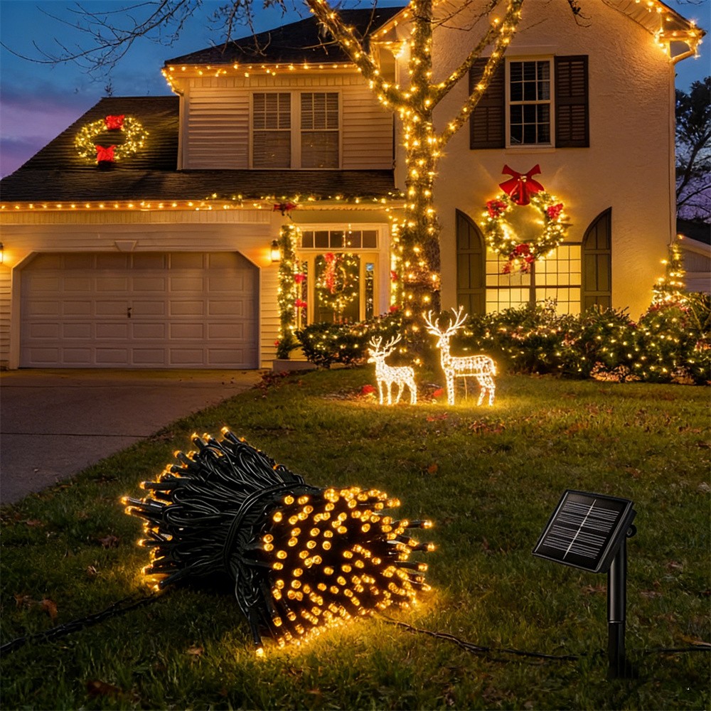 Solar String Light Fairy Outdo - مراجعة Xmas Outdoor Lighting Decorations وسعره