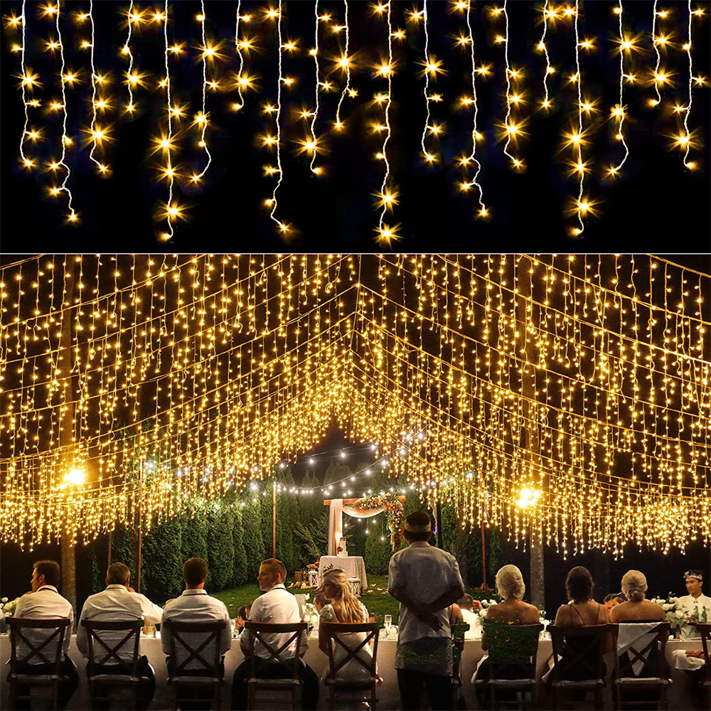 4M LED Curtain Icicle String l - مراجعة Xmas Outdoor Lighting Decorations وسعره