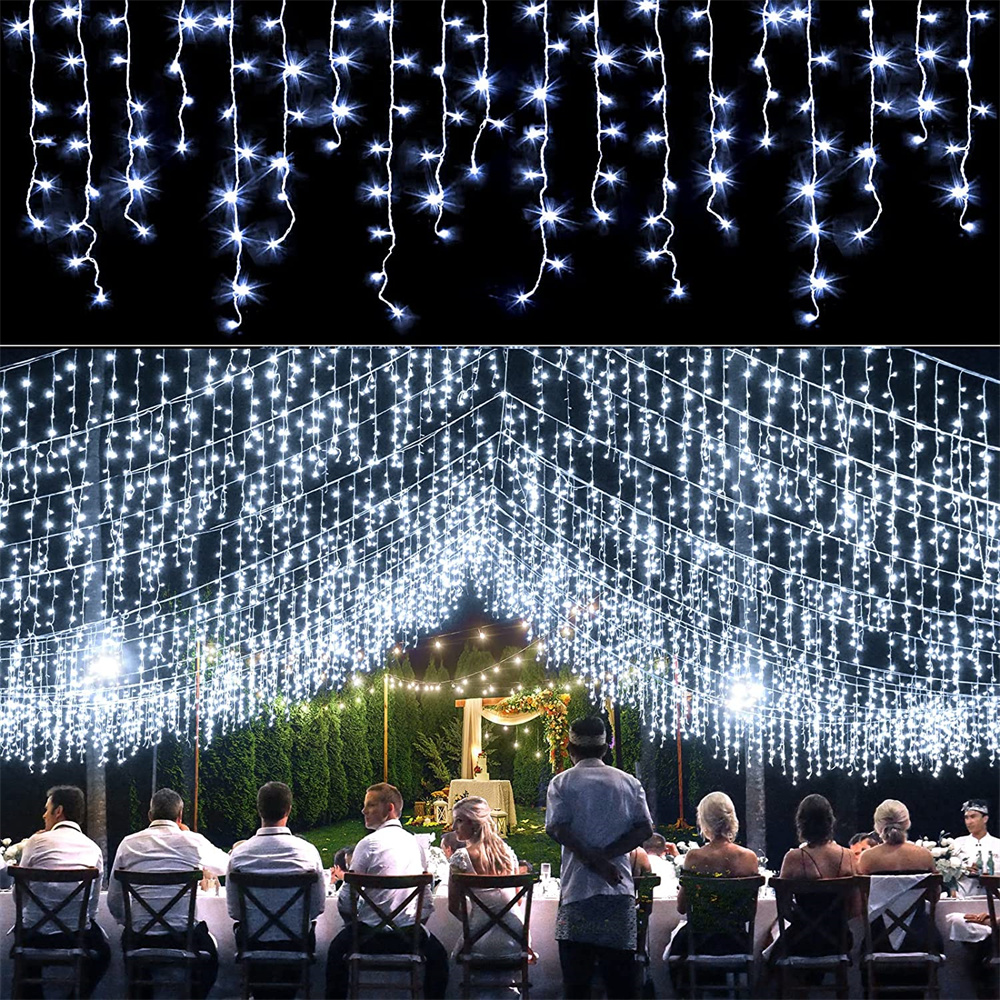 4M LED Curtain Icicle String l - مراجعة Xmas Outdoor Lighting Decorations وسعره