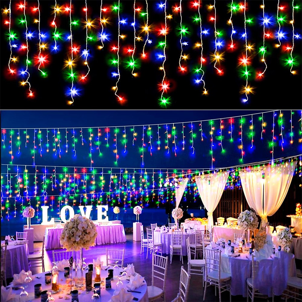 4M LED Curtain Icicle String l - مراجعة Xmas Outdoor Lighting Decorations وسعره