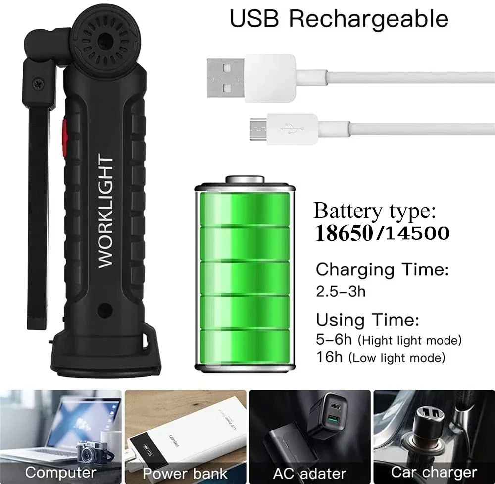 LED COB Flashlight USB Recharg - مراجعة Outdoor Lighting Panel وسعره